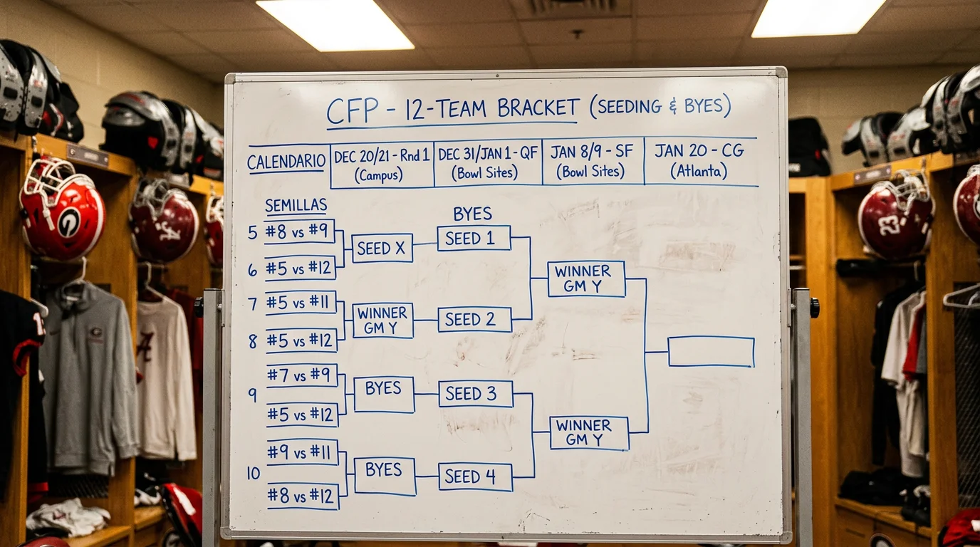 Pizarra deportiva con diagrama de bracket de torneo de futbol americano en vestuario